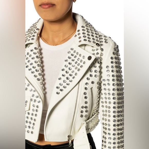 Azalea Wang Gazette Studded Crop Faux Leather Moto Jacket - Picture 2 of 8